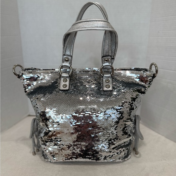 RARE Vintage New Coach Poppy Limited Edition Sequin Spotlight Silver Tote #13821 - Picture 5 of 16